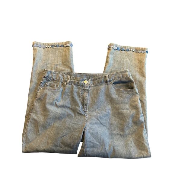 Ruby Rd. Capri Women's Beaded Hem Denim Pants Size 8 Blue Jeans Light Wash - Picture 2 of 9